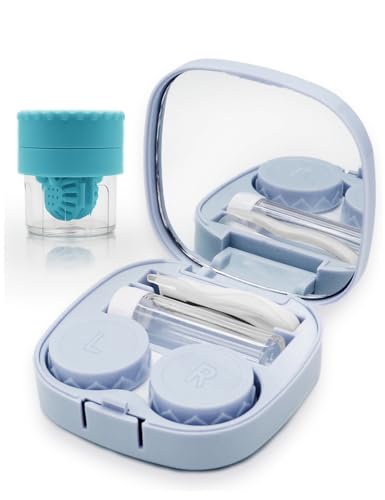 Vastsoon Contact Lens Case with Cleaner Washer, Travel Size Cute Colored Contact Lenses Applicator Removal Tool Kit with Mirror Solution Bottle for Daily Outdoor (Blue) - color: Sugar Blue