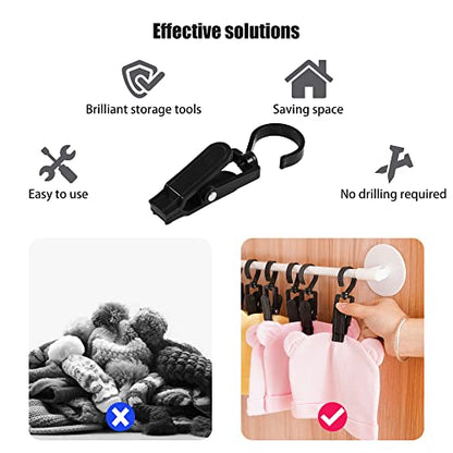 Rotating Laundry Hook Clip,Plastic Clothes Swivel Hanger,Multipurpose Anti-skid Clothespin,Hat/Cap/Socks/Scarf Hanging Organizer,Heavy Duty/Windproof/Black Drying Clamp,Wardrobe Organizing Tool(10pcs)