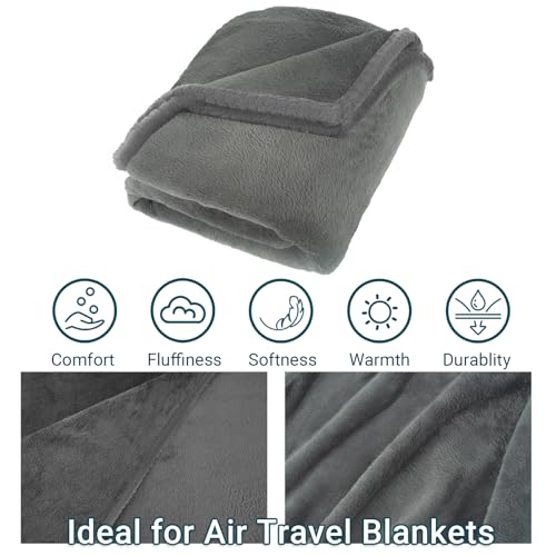 Travel Blanket and Pillow Set for Airplane, 300 GSM Soft Fleece Compact Travel Blanket with Inflatable Pillow and Carry Bag, 60x43 Inches, Grey - color: Grey