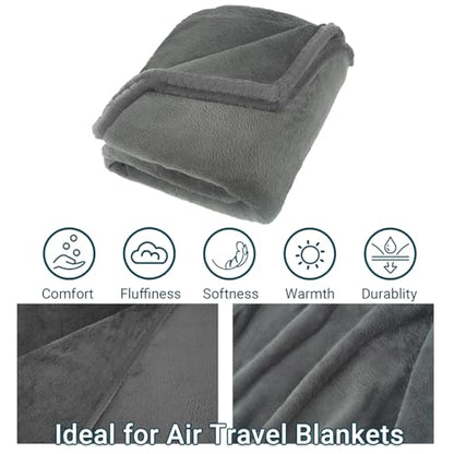 Travel Blanket and Pillow Set for Airplane, 300 GSM Soft Fleece Compact Travel Blanket with Inflatable Pillow and Carry Bag, 60x43 Inches, Grey - color: Grey