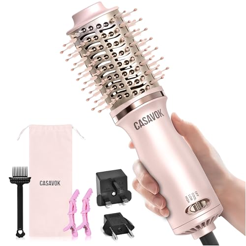 Dual Voltage Hair Dryer Brush for Travel,4 in 1 Blow Dryer Brush,2 Inch Mini Hot Air Brush for Short Hair (Pink)