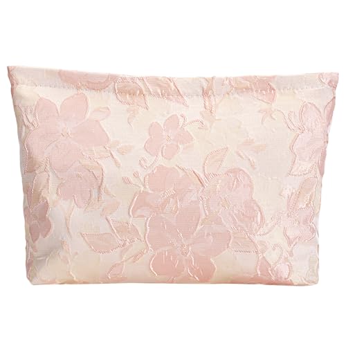 D Embossed Floral Makeup Bag - Large Capacity Pink Textured Cosmetic Organizer | Travel Toiletry Pouch for Women (Elegant Flower Pattern, Durable Fabric) - color: pink