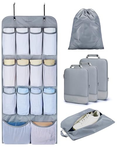 BAGSMART Hanging Compression Packing Cubes for Closet Organizers And Storage, 6 Set Suitcase Organizer Bags Set, Cruise Travel Essentials for Women | Hanging - color: Dark Grey
