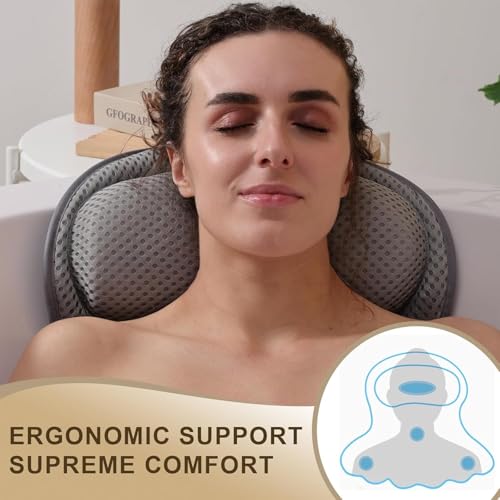 Bath Pillow Luxury Bathtub Pillow, Extra Soft & Comfortable Bath Pillow for Tub Head Neck and Back Support, with 4D Air Mesh Cushions & Non-Slip Suction Cups - Great Bath Gifts (Gray) - color: Gray