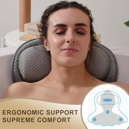 Bath Pillow Luxury Bathtub Pillow, Extra Soft & Comfortable Bath Pillow for Tub Head Neck and Back Support, with 4D Air Mesh Cushions & Non-Slip Suction Cups - Great Bath Gifts (Gray) - color: Gray