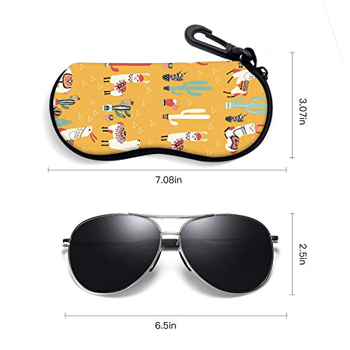 Sunglasses Soft Case with Carabiner Ultra Light Neoprene Zipper Glasses Case - color: Yellow Cactus