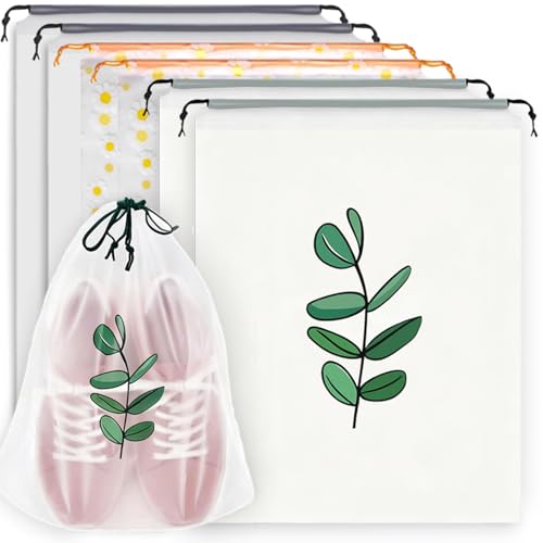 Clear Shoe Bags for Travel 15.7” x 11.8”, 3 Pattern Design Travel Shoe Bags, Drawstring Shoe Travel Bags for Packing and Storage, Waterproof & Dustproof (6PCS) - color: Pattern Set, size: 6PCS
