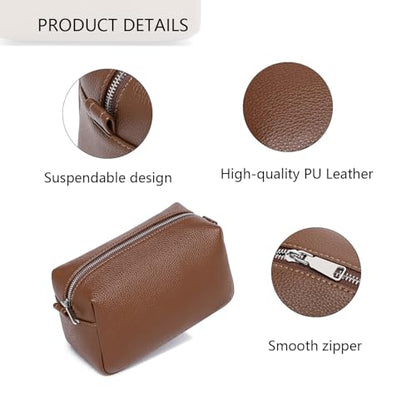PU leather Organizer Bag Lightweight Cosmetic Bag with Ring Clasp Perfect Travel Makeup Bag for Women (Toffee Brown/PU) - color: Toffee Brown/PU