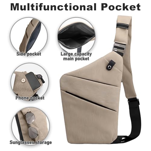 Anti Theft Travel Bag, One Shoulder Large Capacity Cross-body Bag Chest Fashion Lightweight Sling Bags for Travel Sports - color: Khaki, style: Right Shoulder