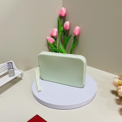 Large Silicone Multifunctional Essential Bag Portable Travel Makeup Bag for Women Men Cards Cash Bag Zipper Pouch (Light Green) - color: Light Green