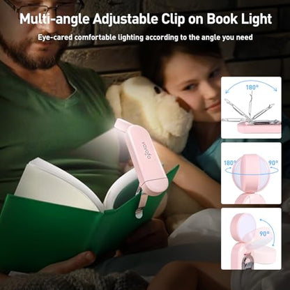 VAVOFO USB Rechargeable Book Light, Blue Lighting Blocking, Amber Light Clip On Bookmark Shaped 6 LEDs Reading Light, Eye Care for Bookworms Reading in Bed with 9 Lighting Modes (Light Pink) - color: Light Pink