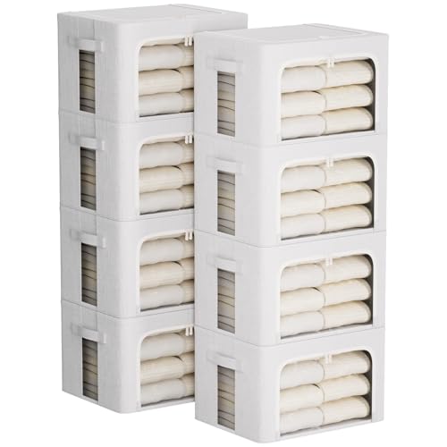 FHSQX 8 Pack Clothes Storage Bins - Foldable Storage Bins for Clothes Fabric Storage Box with Metal Frame (Cream White, 15.7x11.8x9.8 inch) - color: Cream White, size: 15.7x11.8x9.8 inch