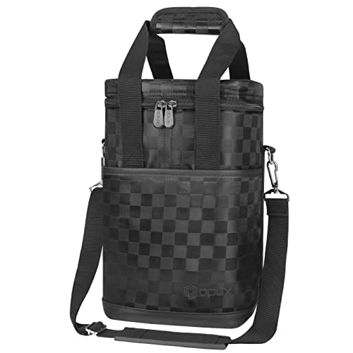 Opux 4 Bottle Insulated Wine Cooler Bag - Leakproof Padded Portable Wine Bottle Carrier for Travel Picnic, BYOB Gift (Black Square) - color: Black Square, size: 4 Bottle