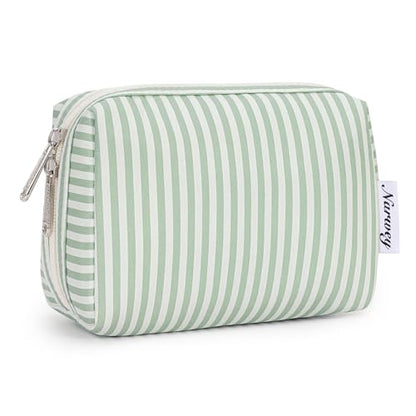 Narwey Small Striped Makeup Bag for Purse Mini Cosmetic Bag Travel Makeup Pouch Zipper Pouch Cute Make up Bags with Compartments for Women Girls (Mint Green Stripe, Small) - color: A-Mint Green Stripe, style: Small