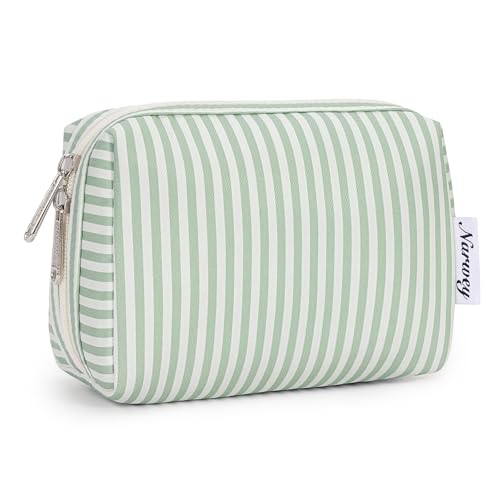 Narwey Small Striped Makeup Bag for Purse Mini Cosmetic Bag Travel Makeup Pouch Zipper Pouch Cute Make up Bags with Compartments for Women Girls (Mint Green Stripe, Small) - color: A-Mint Green Stripe, style: Small