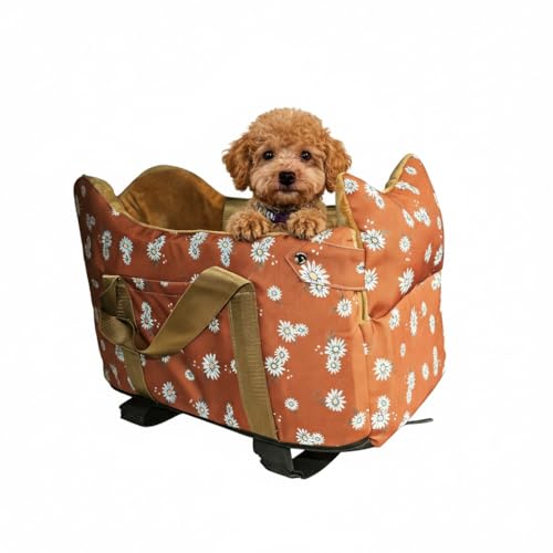 Dog Center Console Car Seat – Small Dog Booster Seat, Portable Armrest Car Travel with Anti-Collapse Design, Washable Fluffy Cushion & Pillow, Up to 15 lbs (Coffee Color) - color: Coffee Color, size: Extra Small (Up to 15 lbs)