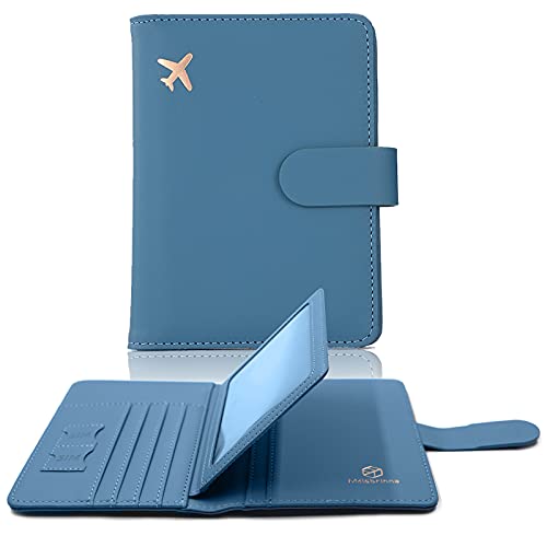 Melsbrinna Rfid Passport Holder for Travel women/Men, Cute Passport Wallet Rfid Blocking Card Slots, Rfid Passport Cover/CaseTravel Wallet, Passport Book Holder (1, Blue) - color: Blue