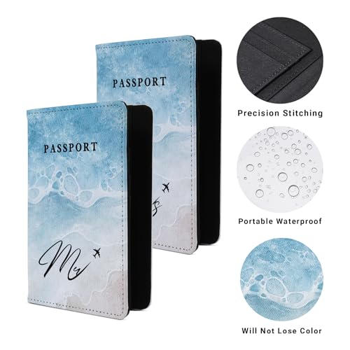 Passport Book Holder,Passport Wallet for Men Mr and Mrs Passport Holder for Women Passport Cover World Map Passport Case for Couples Christmas Traveling Passport Book Protector 2PCS - color: Simple Beach Ocean-Couple 2Pcs