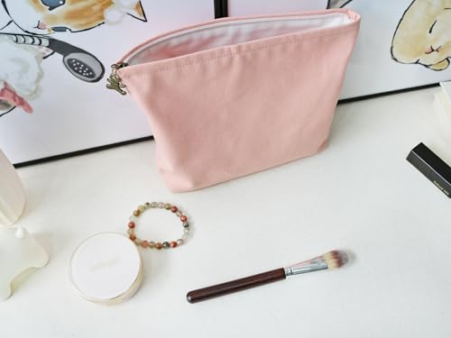 HAPPYHEIDI Canvas Pouch for Travel, Cosmetic Case, Solid Pink, Cotton Blend, Zipper Closure, 7.1x2.4x7 Inches - color: GR-Canvas-Pink