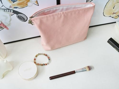 HAPPYHEIDI Canvas Pouch for Travel, Cosmetic Case, Solid Pink, Cotton Blend, Zipper Closure, 7.1x2.4x7 Inches - color: GR-Canvas-Pink