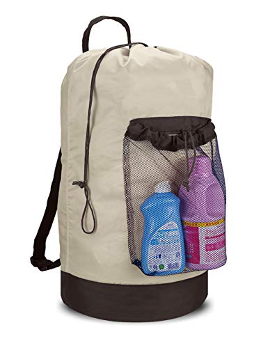 Dalykate Backpack Laundry Bag, 115L Large Hamper with Shoulder Straps, Drawstring Closure, Mesh Pocket, Khaki - color: Khaki