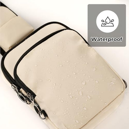 BROADREAM Sling Bag, Crossbody Bag with Anti-Theft Lock Zipper, RFID Blocking & Water Resistant for Travel Work Sport - color: Beige