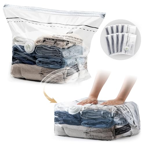 Cube Vacuum Storage Bags, 8 Pack Medium Size (25x19x11 inch), Vacuum Seal Bags for Clothing, Compression Packing for Clothes, Blankets, Baby Clothes, No Pump Needed - color: Clear, size: 8 Medium