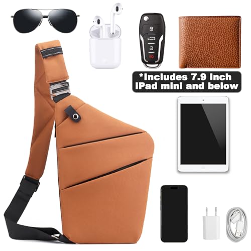 Anti Theft Travel Bag, One Shoulder Large Capacity Cross-body Bag Chest Fashion Lightweight Sling Bags for Travel Sports - color: Brown, style: Left Shoulder