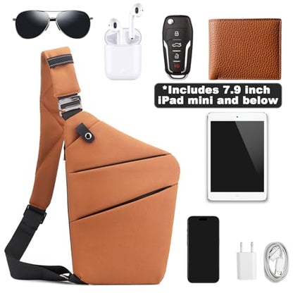 Anti Theft Travel Bag, One Shoulder Large Capacity Cross-body Bag Chest Fashion Lightweight Sling Bags for Travel Sports - color: Brown, style: Left Shoulder