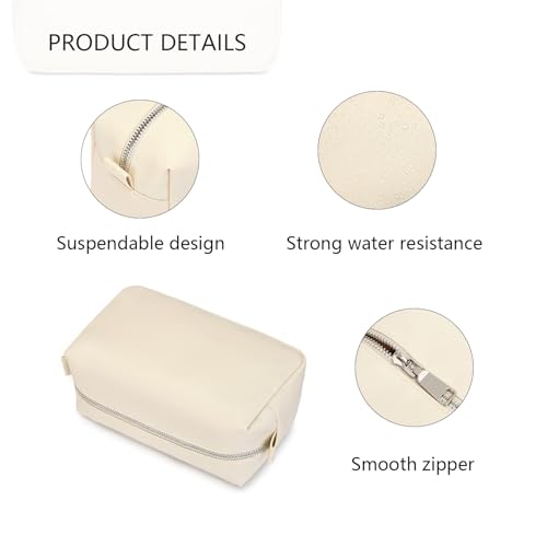 Organizer Bag Lightweight Cosmetic Bag with Ring Clasp Perfect Travel Makeup Bag for Women nylon Stand Up Design (Creamy White/Nylon) - color: Creamy White/Nylon