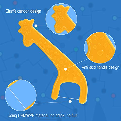 FAMILIFE Floss Picks, 120 Pcs Kid's Dental Floss Cleaner Without Fluoride, Tooth Pick Flossers with 4 Travel Handy Cases, Helps to Fight Tooth Decay and Keep Your Kids’ Teeth Clean, for Family - color: Giraffe 120 Pcs
