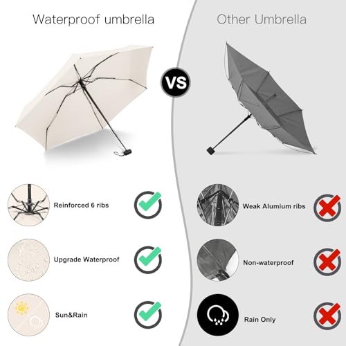 Mini Umbrella - Compact, Waterproof Travel Umbrella for Light Rain, Suitable for Women's Purse and Pocket - color: 0801.Beige