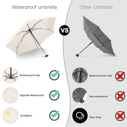 Mini Umbrella - Compact, Waterproof Travel Umbrella for Light Rain, Suitable for Women's Purse and Pocket - color: 0801.Beige