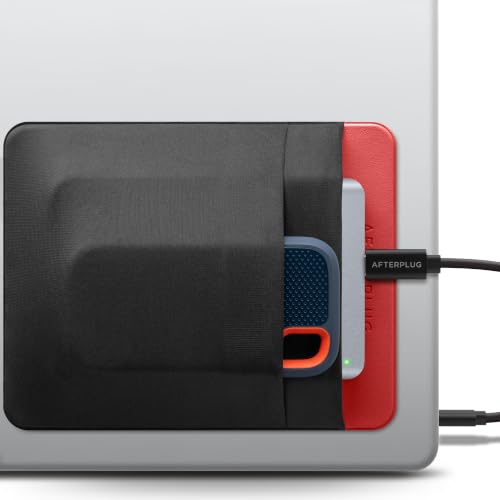 2-Pocket Adhesive Hard Drive Holder for Laptop, Stick-On Pocket Pouch for External Portable SSD, HDD, Slim Mouse and Cables (Large - Fits SSD & 2.5" Drives) - color: Black & Red, size: Large