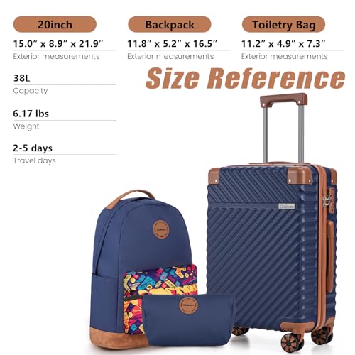Cosbarn Carry On Luggage 22x14x9 Airline Approved, Hardside 20 Inch Carry on Suitcases with Wheels, Hard Shell ABS Lightweight Carry on Luggage Set, Travel Suitcase Set with TSA Lock, DarkBlue - color: DarkBlue, size: 3 Piece Sets (20/BP/TB)