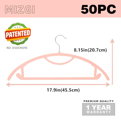 MIZGI Premium Velvet Hangers 50-Pack,No Shoulder Bump Hangers W/Tie Bar Ultra Thin Space Saving Non Slip Hanger Heavy Duty Felt Rounded Clothes Hanger for Sweaters,Coat,Jackets,Pants,Shirts - color: Blush Pink/Rose, size: 50 Pack