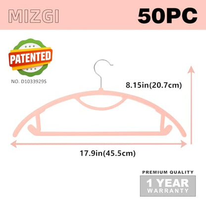 MIZGI Premium Velvet Hangers 50-Pack,No Shoulder Bump Hangers W/Tie Bar Ultra Thin Space Saving Non Slip Hanger Heavy Duty Felt Rounded Clothes Hanger for Sweaters,Coat,Jackets,Pants,Shirts - color: Blush Pink/Rose