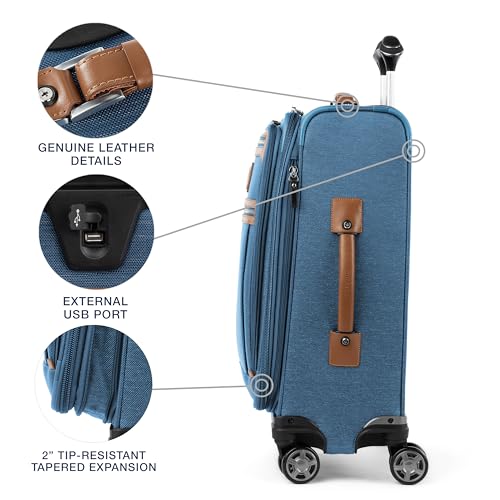 Travelpro Platinum Elite Softside Expandable Luggage, 8 Wheel Spinner Suitcase, TSA Lock, Men and Women, Coastal Blue, 2-Piece Set (21/25) - color: Coastal Blue, size: 2-Piece Set (21/25)