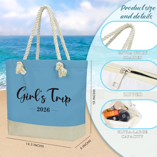 Fokongna Tote Bag For Women, Beach Bag Best Friend Travel Birthday Gifts, Travel Parties Vacation Shopping Essentials - color: Girls Trip Blue