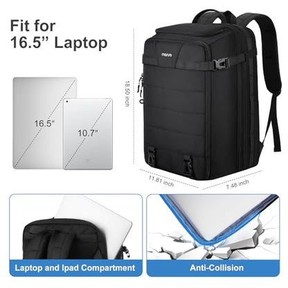 MOSISO 40L Travel Backpack for Women Men, 17-17.3 inch Expandable Extra Large Laptop Backpack Flight Approved Anti-theft, TSA Computer Daypack Bag with USB Port for Weekender Business Hiking, Black