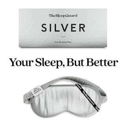 TheSleepGuard Pure Silk Sleep Mask [100% 6A Mulberry Silk, 22 Momme] Light Blocking Travel Essentials. Eye Masks for Sleeping. Black Oeko-Tex Blindfold. Eye Covers for Men & Women - color: Silver Grey