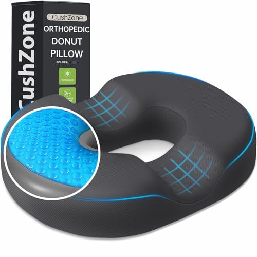 Donut Pillow Seat Cushion - Cooling Gel Donut Chair Cushions, Memory Foam Seat Cushion for Office & Home, Car Seat Cushion and Butt Pillow, Hemorrhoids Pillow and Tailbone Pain Relief, Grey - color: Gray, size: Large