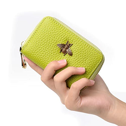imeetu RFID Credit Card Holder, Small Leather Zipper Card Case Wallet for Women - color: Lite - Yellow Green, size: Lite