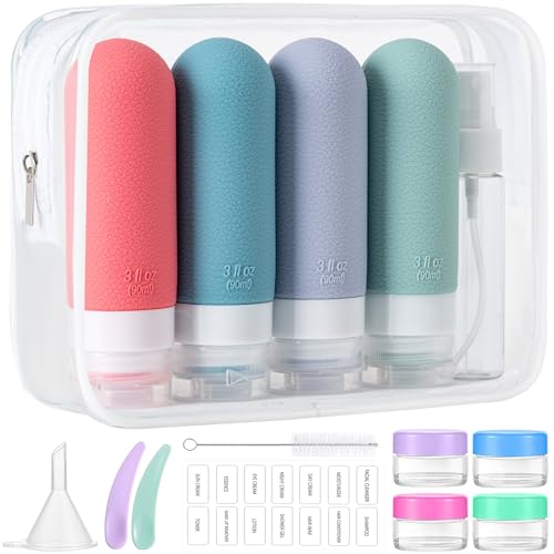 16pack Travel Bottles for Toiletries, TSA Approved LeakProof Squeezable Silicone Toiletry Containers for Shampoo, Conditioner, 3oz Portable Refillable Travel Size Liquid Containers (16Pcs/Warm Color） - color: 16PCS/Warm Color