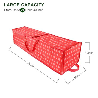 Christmas Wrapping Paper Storage Containers,40 Inch Gift Wrapping Organizer Storage,Fits 20 Standard Rolls of Wrapping Paper,Breathable Fabric, Square - color: red-40in-1p