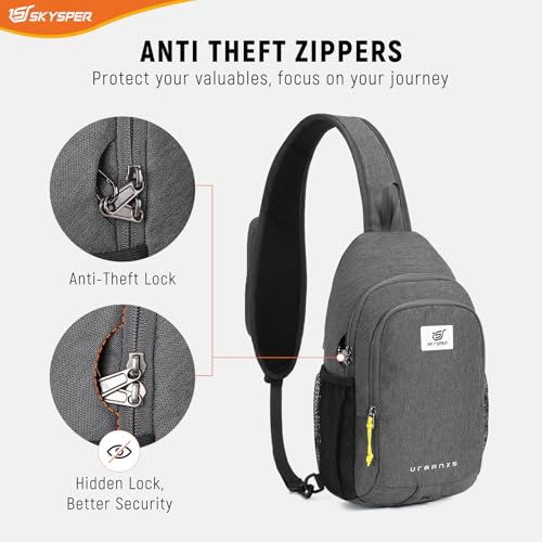 SKYSPER Sling Bag Anti Theft Crossbody Bag RFID Lightweight Travel Shoulder Chest Bag for Hiking Walking - color: Grey