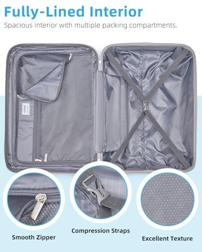 LARVENDER Carry on Luggage 22x14x9 Airline Approved Hardshell Suitcase with Wheels TSA Lock, PC+ABS Lightweight Suitcase Set for Women with Travel Backpack, Glossy Silver, 3 Piece Set - color: Glossy Silver (XL-BP), size: 3 Piece Set (Backpack/TB/20)