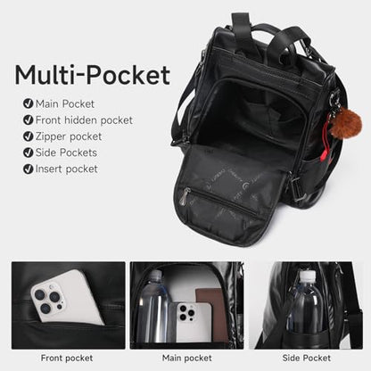CHERUTY Women Backpack Purse PU Leather Anti-theft Casual Shoulder Bag Fashion Ladies Satchel Bags - color: Black, size: Medium