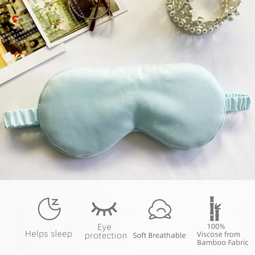 HBHLFZ Sleep Mask 2 Pack - Bamboo Viscose Fiber Sleeping Eye Mask - with Elastic Band/Headband - Comfort Sleeping Shade - for Nighttime Sleeping, Traveling & Napping（Light Blue） - color: Light Blue