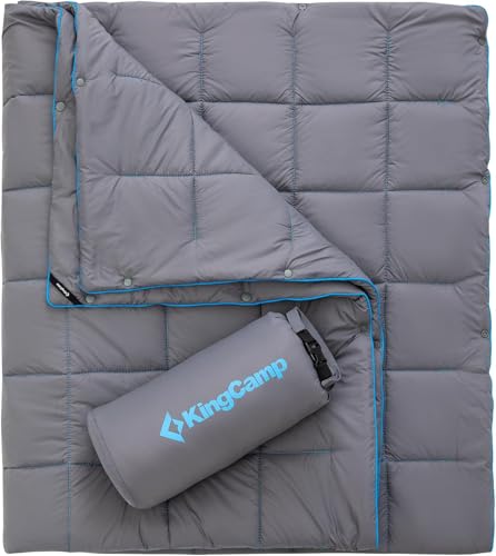 KingCamp Ultralight Camping Blanket, Packable Down Alternative Puffy Wearable Blankets Weatherproof Warm Package Quilt with Snap Buttons for Outdoor Hiking Travel Picnic Stadium (69" x 53", Charcoal) - color: Puretrail-grey, size: 69" x 53"